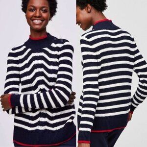 LOFT Navy Blue, White, Red Striped Nautical Chunky Sweater